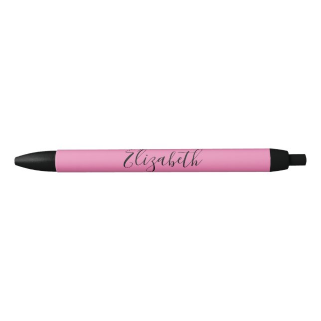 Stylo Noir Élégant rose avec un nom en script noir (Devant)