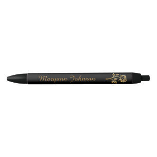 Stylo Noir Élégant Rose Or personnalisé