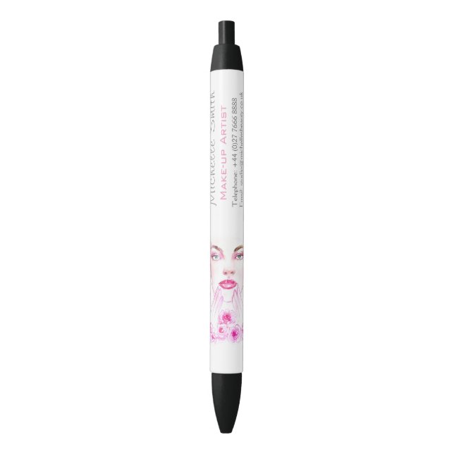 Stylo Noir Elégant rose Roses Floral Aquarelle Beauté Salon (devant Vertical)