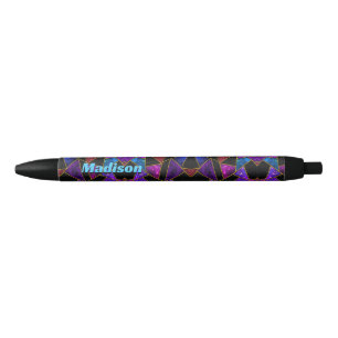 Stylo Noir Elégant rouge violet girly géométrique