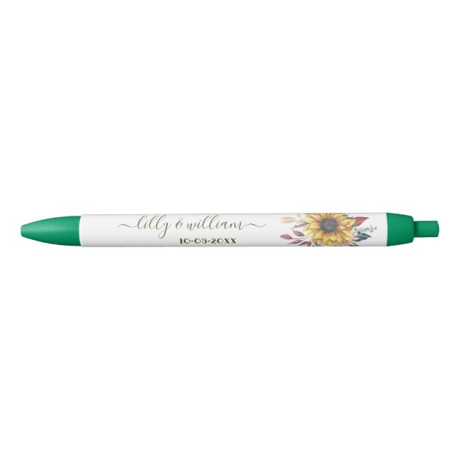 Stylo Noir Elégante Aquarelle Jaune Sunflower Sunny (Devant)
