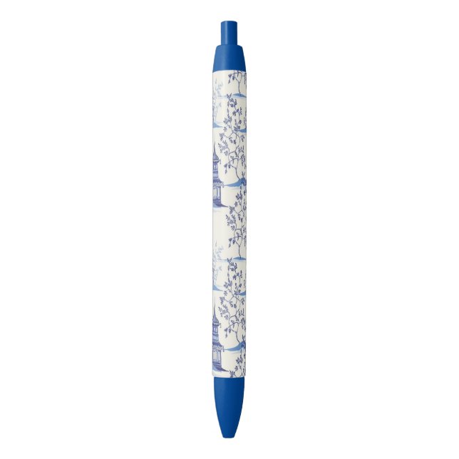 Stylo Noir Elégante Chinoiserie Pagoda Arbres Bleu (devant Vertical)