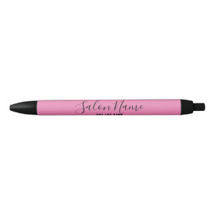 Stylo Noir Élégante entreprise rose avec nom et numéro de sal