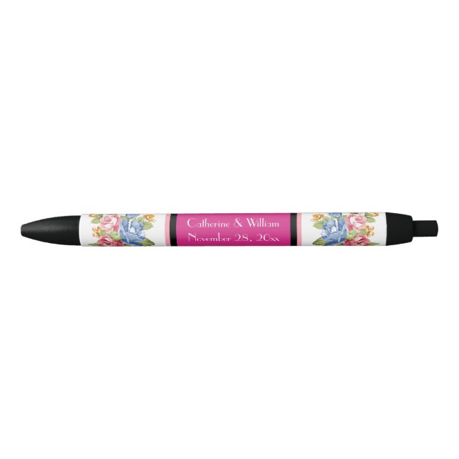 Stylo Noir Élégante Fleur Joli Mariage Faveur Fête des mariée (Devant)