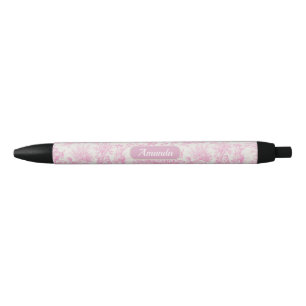 Stylo Noir Elégante toile rose vintage de jouy