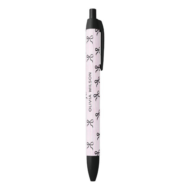 Stylo Noir Elegants Noeuds Noirs Rayures Roses Monogramme (Bas (Vertical))