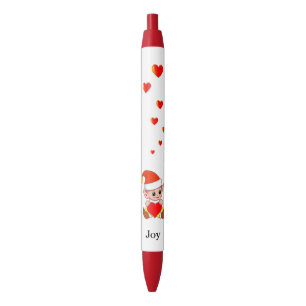 Stylo Noir Elfe mignon avec des cœurs d'amour sur fond blanc