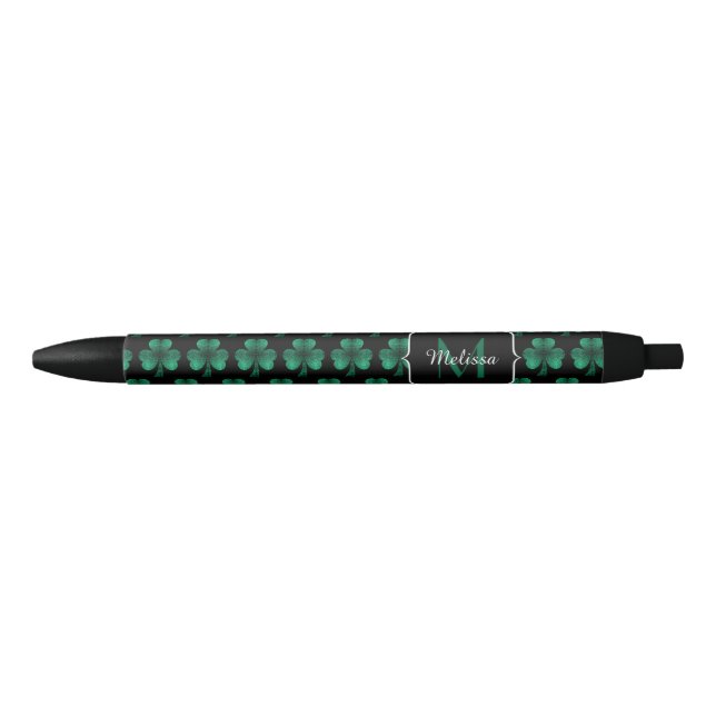Stylo Noir Emerald Green Sparkle Shamrock noir Monogramme (Devant)