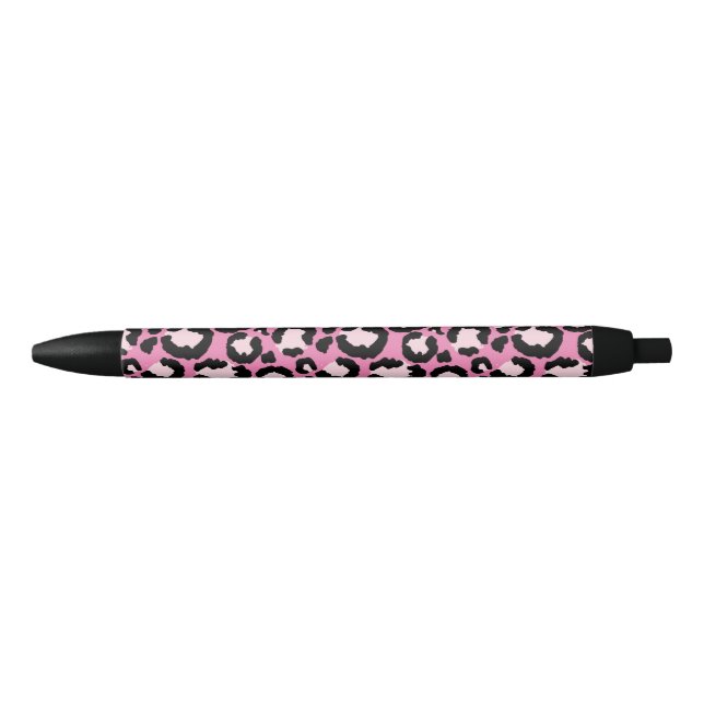 Stylo Noir Empreinte de léopard rose (Devant)