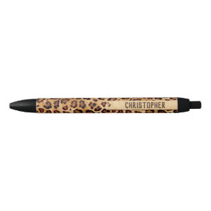 Stylo Noir Empreinte de léopard Rustic Texture Nom de l'ajout
