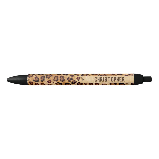 Stylo Noir Empreinte de léopard Rustic Texture Nom de l'ajout (Devant)