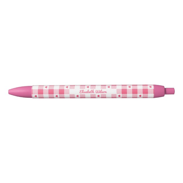 Stylo Noir En vichy rose et blanc mignon À damiers aux coeurs (Devant)