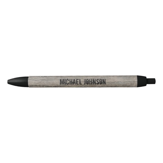 Stylo Noir Entreprise personnalisée Bois rustique unique (Devant)