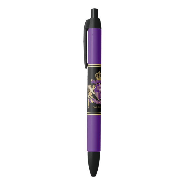 Stylo Noir Faites votre propre armoiries Emblème de lion doré (Haut (Vertical))