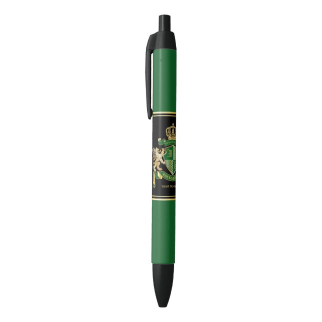 Stylo Noir Faites votre propre blason Green Gold Lion Emblem (Haut (Vertical))
