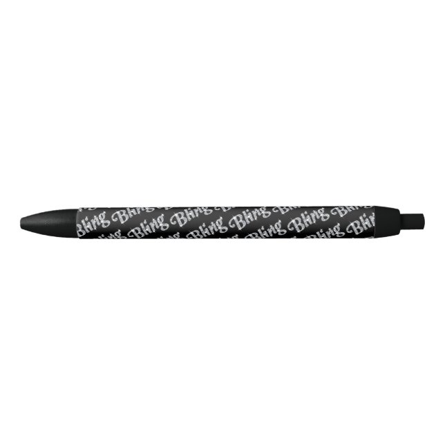 Stylo Noir Faux diamant sur noir Bling design (Devant)