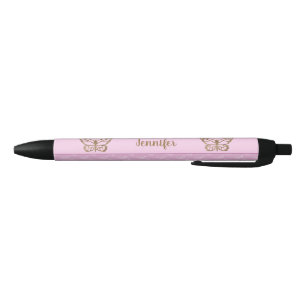 Stylo Noir Faux Gold Foil Look Papillon sur Lavender Purple