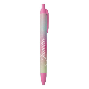 Stylo Noir Faux Parties scintillant rose arc-en-ciel Monogram