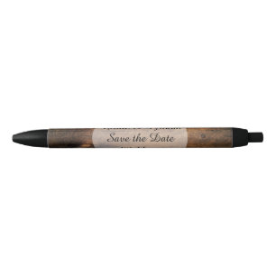 Stylo Noir Faux Rustic Grange Mariage en bois Enregistrer la