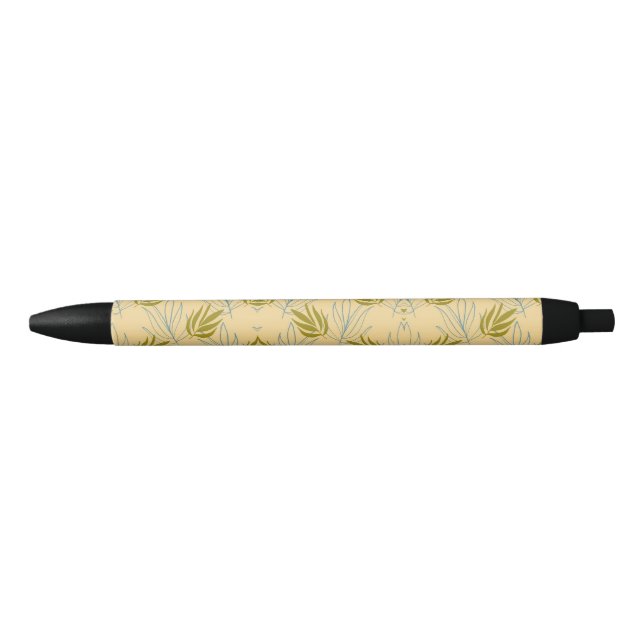 Stylo Noir Feuille mignon sur motif rose (Devant)