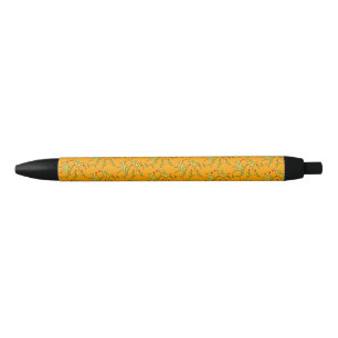 Stylo Noir Feuilles de Joyeux Noël sur fond d'or jaune