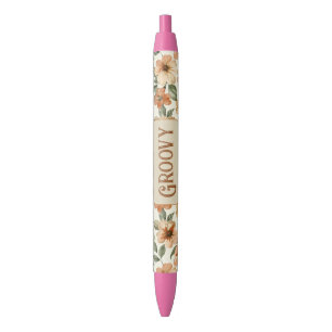 Stylo Noir Feuilles Vertes Orange des Années Soixante-dix Gro