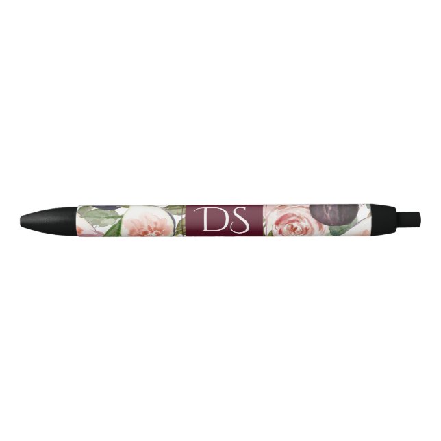 Stylo Noir Figues florissantes | Elégante aquarelle Florale e (Devant)