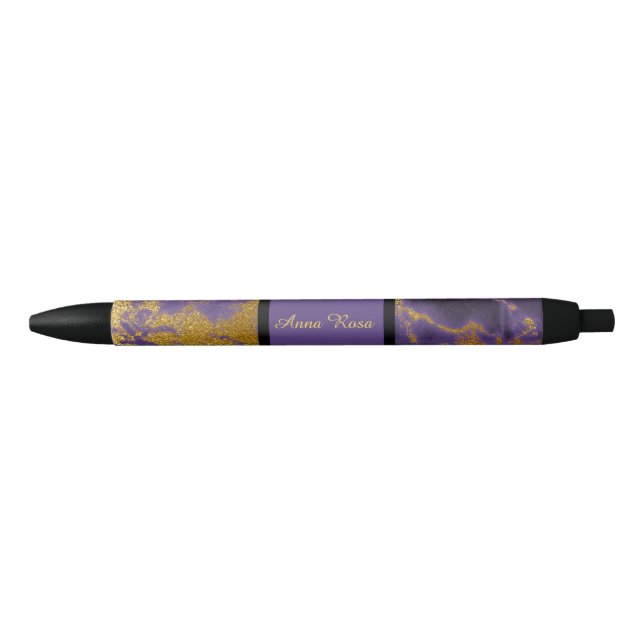 Stylo Noir Filets de marbre pourpres chics d'or de parties (Devant)