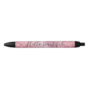 Stylo Noir Fille Parties scintillant de verre rose étincelant