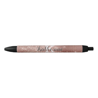 Stylo Noir Fille Rose Gold Glam Diamond Sparkle Monogramme No