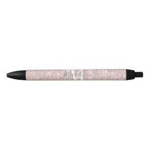 Stylo Noir Fille rose Rose Monogramme or Parties scintillant 
