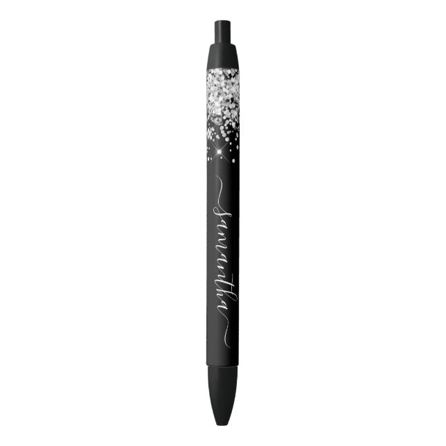 Stylo Noir Fille Signature Parties scintillant argent sur noi (devant Vertical)