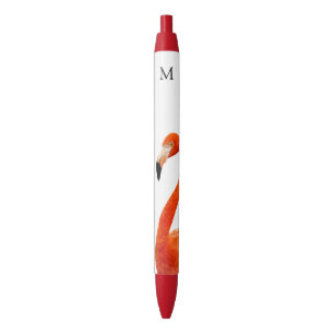 Stylo Noir Flamant rose rose et monogramme