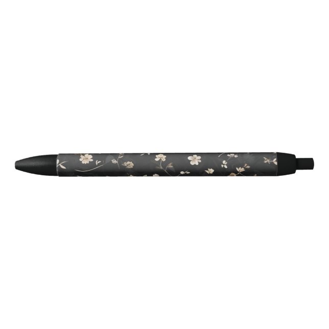 Stylo Noir Fleur blanche élégante sur noir (Devant)