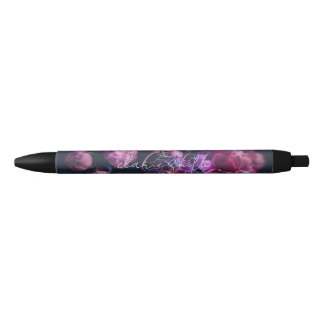 Stylo Noir fleur chic rose et violet avec monogramme de scrip