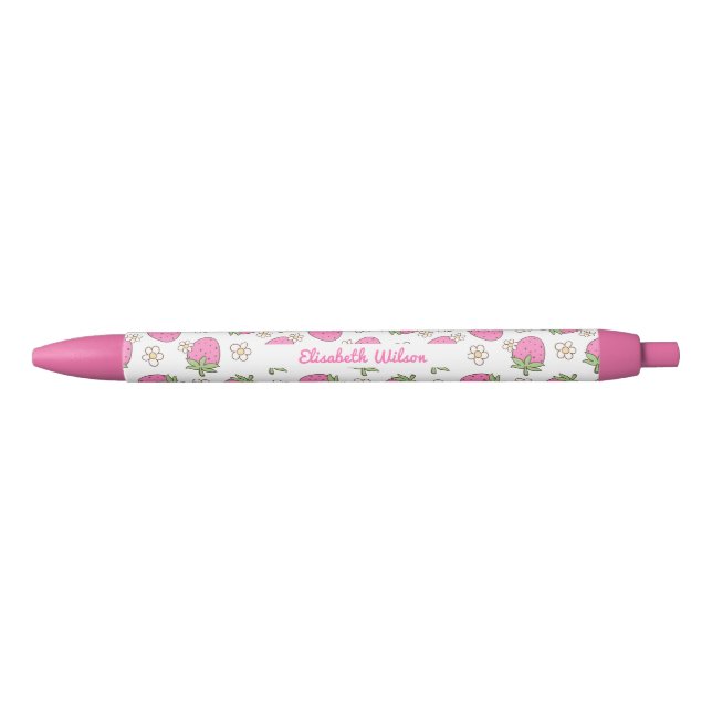 Stylo Noir Fleur de fraise à coquette rose Fille Nom du scrip (Devant)