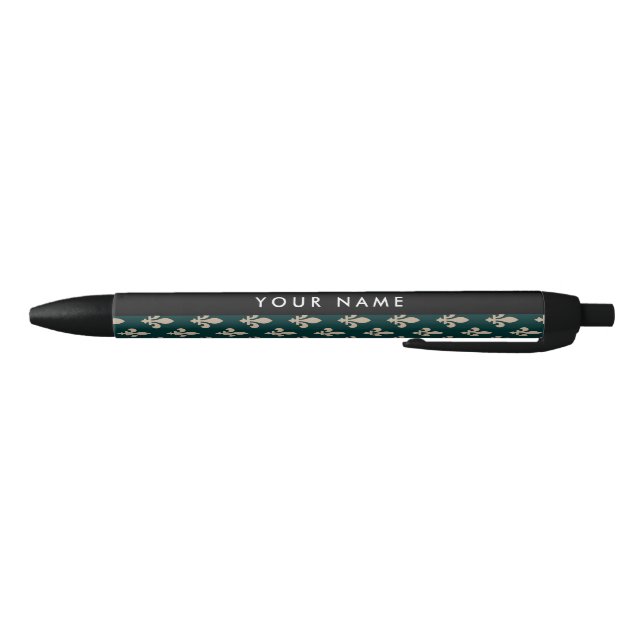 Stylo Noir Fleur de Lis, Beige on Green, Royal, Your Name (Bas)