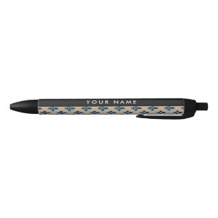 Stylo Noir Fleur de Lis, Bleu Marine sur Beige, Royal, Votre