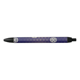 Stylo Noir Fleur de vie - motif sans soudure - beige bleu