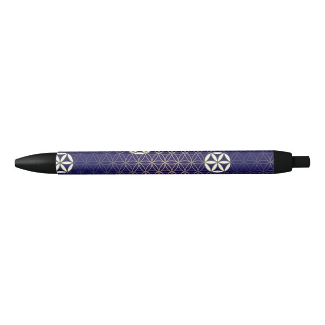 Stylo Noir Fleur de vie - motif sans soudure - beige bleu (Devant)