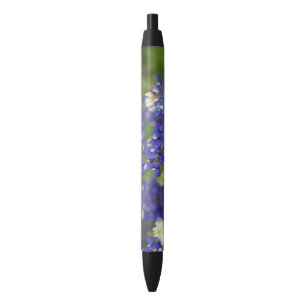 Stylo Noir Fleur d'état Texas State Bluebonnet à ressort bleu