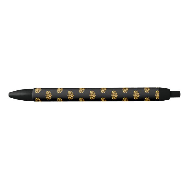 Stylo Noir Fleur Lotus Or (Devant)