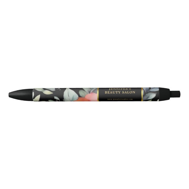 Stylo Noir Fleurs aquarelles modernes noir or professionnel (Devant)