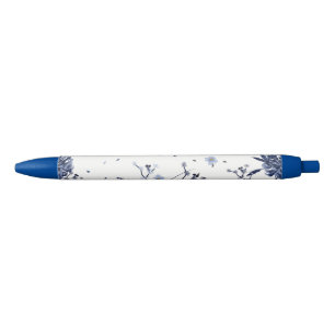 Stylo Noir Fleurs bleues