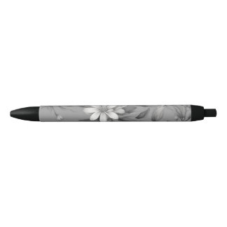 Stylo Noir Fleurs botaniques en gris