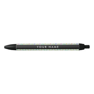 Stylo Noir Fleurs colorées, fond vert clair, noir