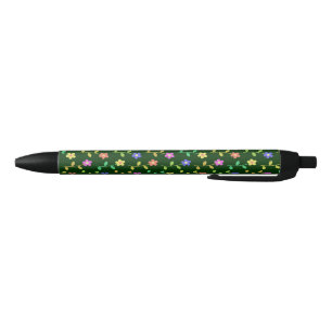 Stylo Noir Fleurs colorées, Motif Floral, Verdure, Boho