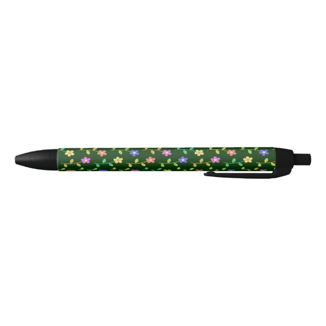 Stylo Noir Fleurs colorées, Motif Floral, Verdure, Boho (Bas)