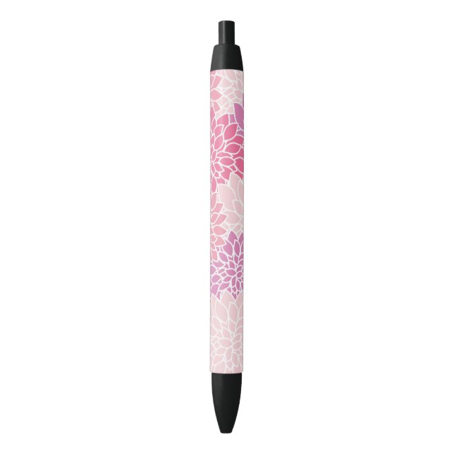 Stylo Noir Fleurs Dahlia, Motif De Fleurs, Dahlia Rose (devant Vertical)