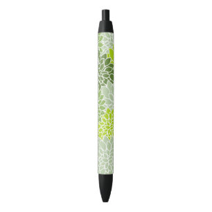 Stylo Noir Fleurs Dahlia, Motif De Fleurs, Dahlia Verte